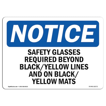 Signmission OSHA Sign, Glasses Required Beyond Black Yellow, 24in X 18in Rigid Plastic, 24" W, 18" H, Landscape OS-NS-P-1824-L-18172